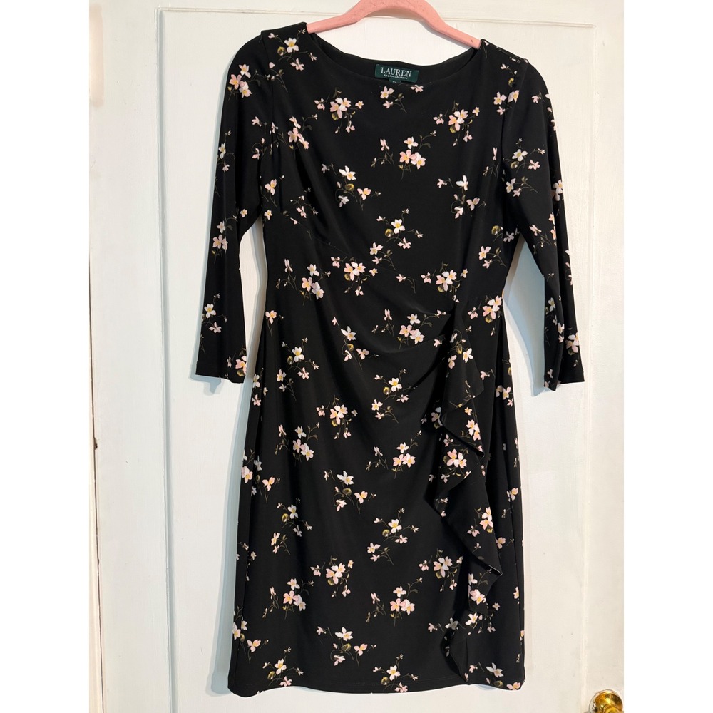 Lauren Ralph Lauren Black Floral Ruffle-Detail Dress